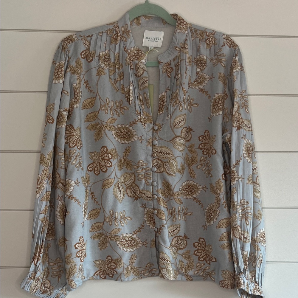 Marigold by Victoria Dunn Gray and Tan Floral Blouse NWT Size XL
